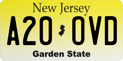 NJ license plate A20OVD