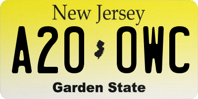 NJ license plate A20OWC