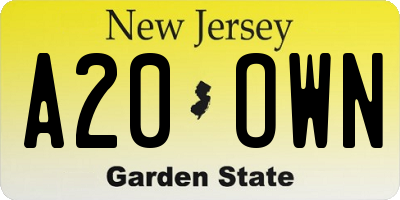 NJ license plate A20OWN