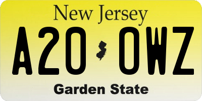 NJ license plate A20OWZ