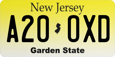 NJ license plate A20OXD