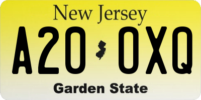 NJ license plate A20OXQ