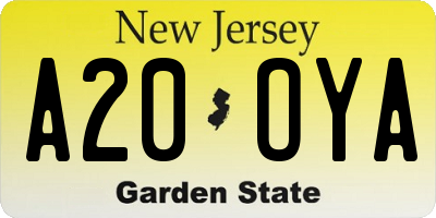NJ license plate A20OYA