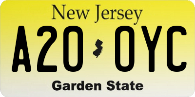 NJ license plate A20OYC