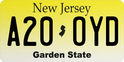 NJ license plate A20OYD
