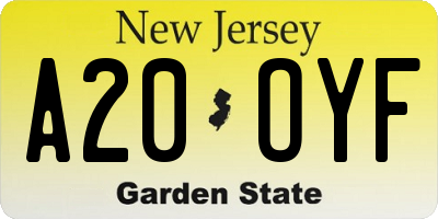 NJ license plate A20OYF