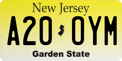NJ license plate A20OYM