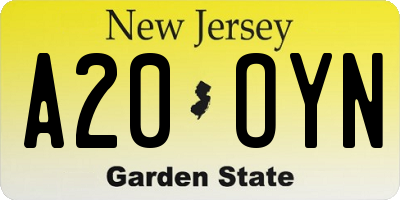 NJ license plate A20OYN