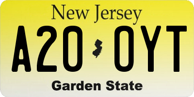 NJ license plate A20OYT