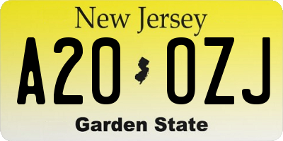 NJ license plate A20OZJ