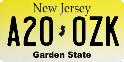 NJ license plate A20OZK