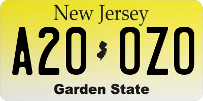 NJ license plate A20OZO