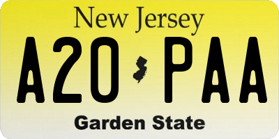 NJ license plate A20PAA