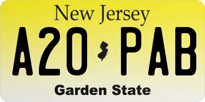 NJ license plate A20PAB