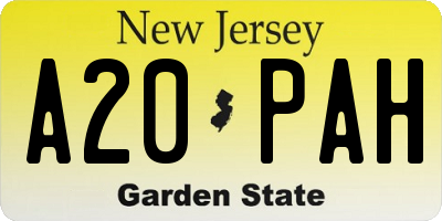 NJ license plate A20PAH