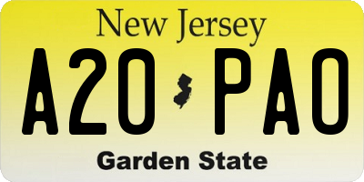 NJ license plate A20PAO