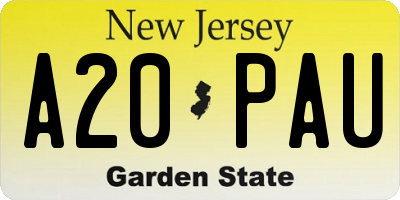 NJ license plate A20PAU