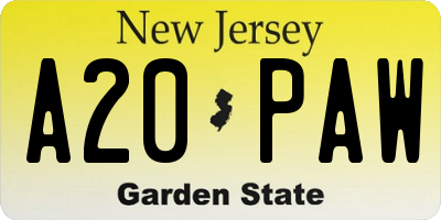 NJ license plate A20PAW
