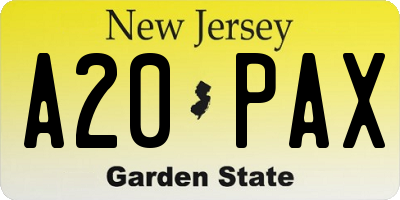 NJ license plate A20PAX
