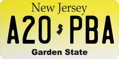NJ license plate A20PBA