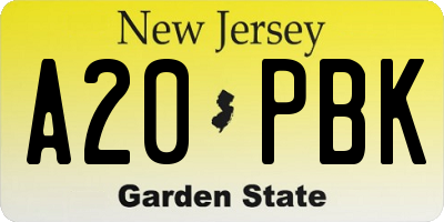 NJ license plate A20PBK