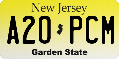 NJ license plate A20PCM