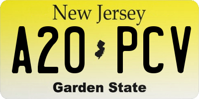 NJ license plate A20PCV