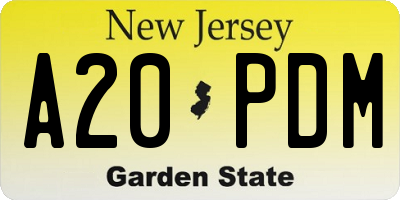 NJ license plate A20PDM
