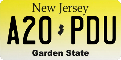 NJ license plate A20PDU