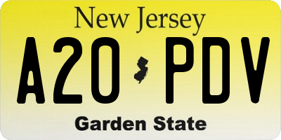 NJ license plate A20PDV