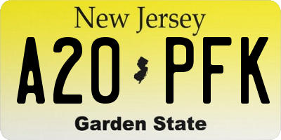 NJ license plate A20PFK