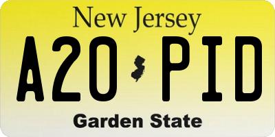 NJ license plate A20PID