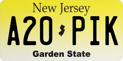 NJ license plate A20PIK