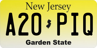 NJ license plate A20PIQ