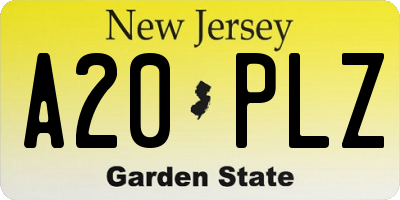 NJ license plate A20PLZ