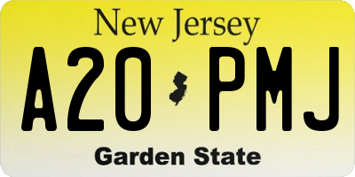 NJ license plate A20PMJ