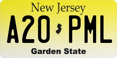 NJ license plate A20PML
