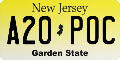 NJ license plate A20POC