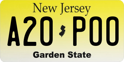 NJ license plate A20POO