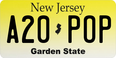 NJ license plate A20POP