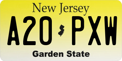 NJ license plate A20PXW