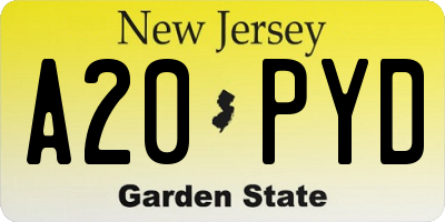 NJ license plate A20PYD