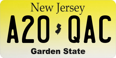NJ license plate A20QAC