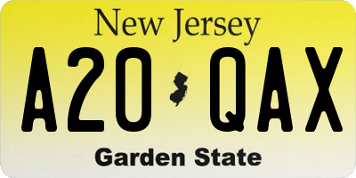 NJ license plate A20QAX