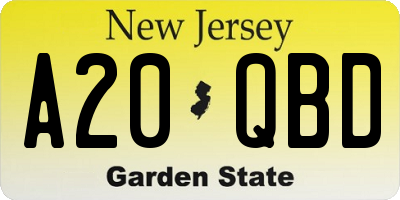 NJ license plate A20QBD