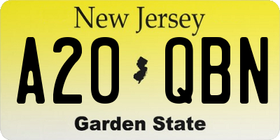 NJ license plate A20QBN