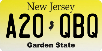 NJ license plate A20QBQ