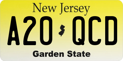 NJ license plate A20QCD