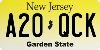 NJ license plate A20QCK