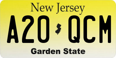 NJ license plate A20QCM